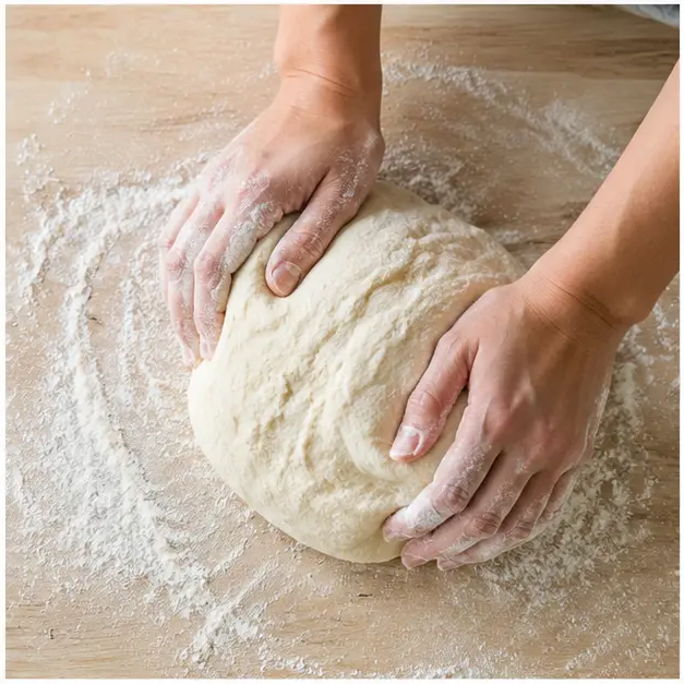 Step 2: Kneading the dough until soft and elastic