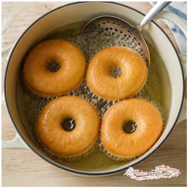 Step 4: Frying the donuts until golden brown