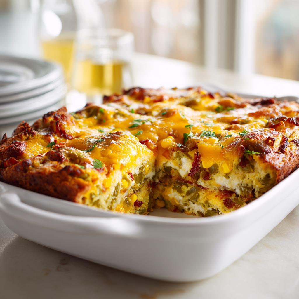 hatch green chili cornbread casserole - final presentation