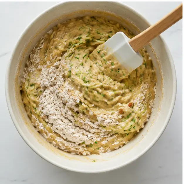 Step 3: Folding dry ingredients into wet mixture