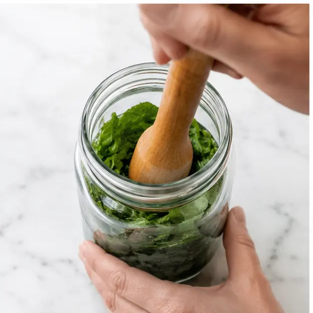 Step 3: Gently muddle the mint leaves