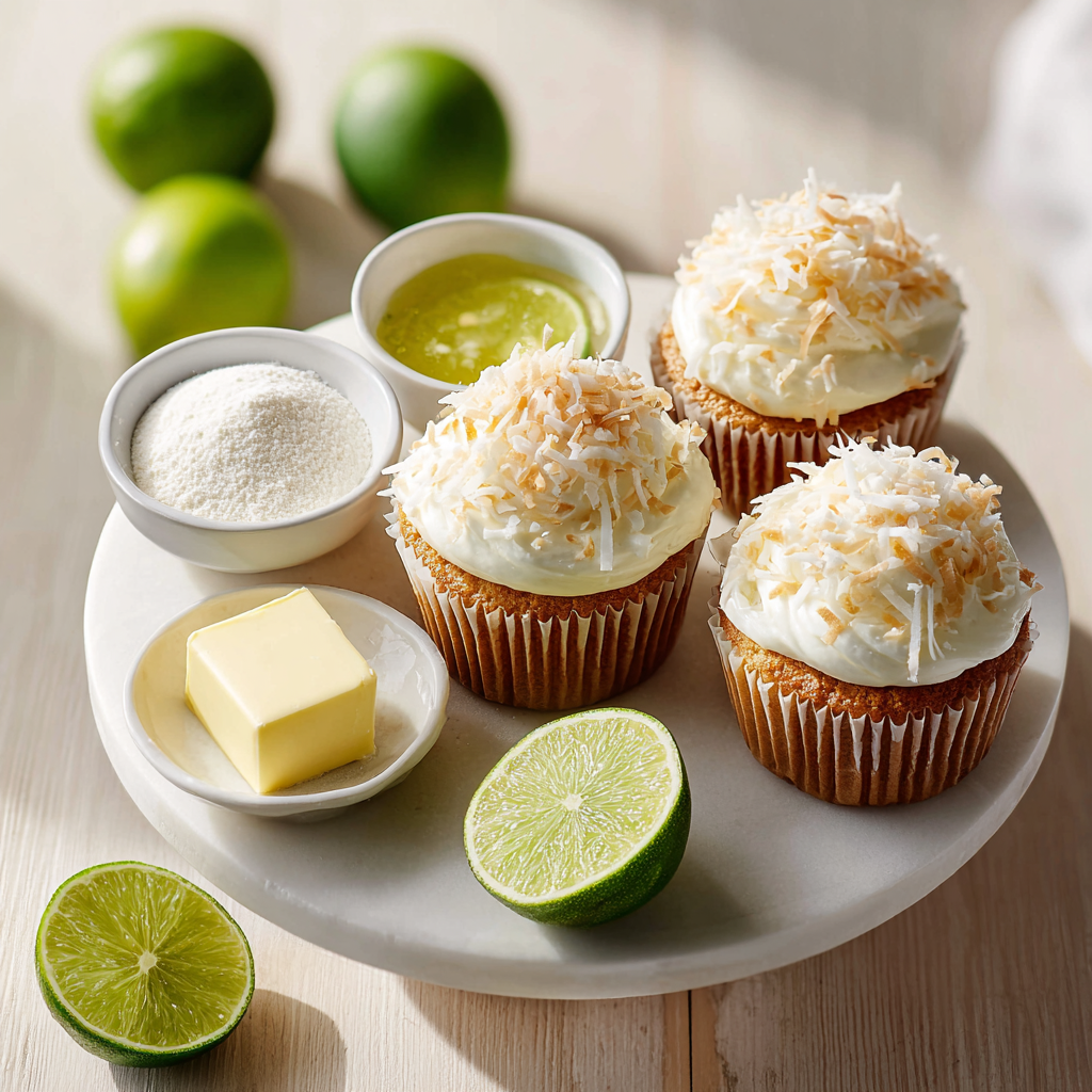 key lime coconut cupcakes - main ingredients
