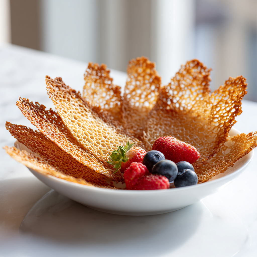 lace almond tuiles recipe - final presentation