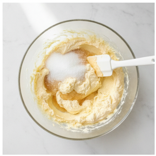 Creaming butter, sugar, and honey for lavender biscuits