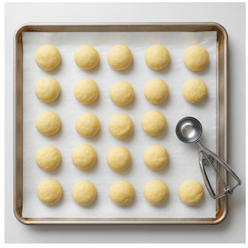 Baked lemon snowball cookies on a baking sheet