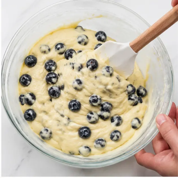 Step 2: Folding blueberries into thick batter
