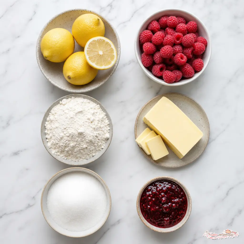 lemon raspberry bars - main ingredients