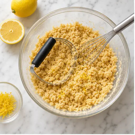 Step 1: Mixing the crumb crust with butter and lemon zest
