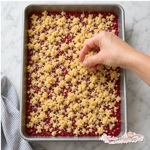 Step 4: Sprinkling the crumble topping before baking