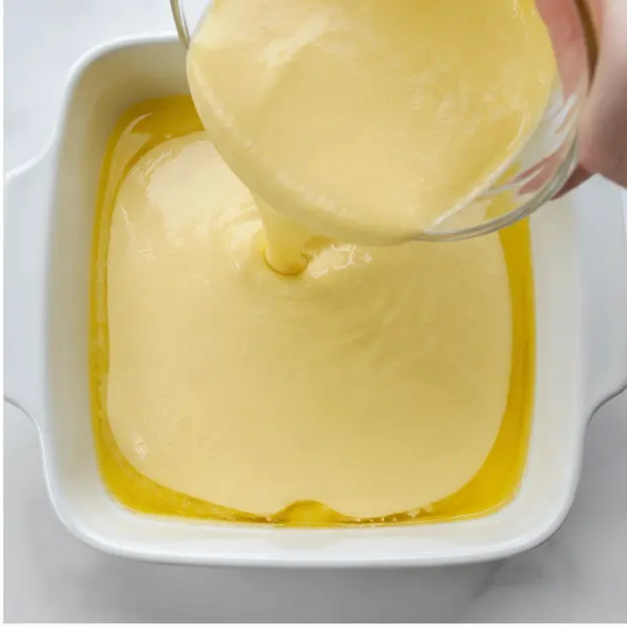 Step 2: Pouring batter over melted butter