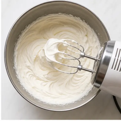 Step 2: Whipping heavy cream to soft peaks