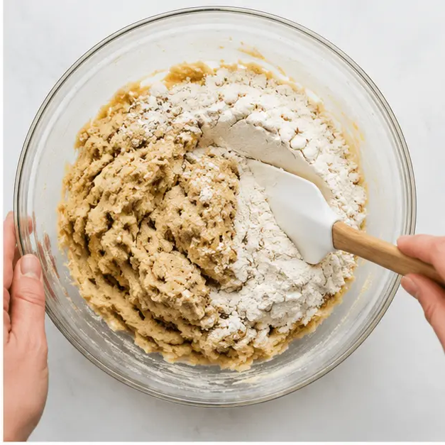 Step 2: Adding dry ingredients to form a thick dough