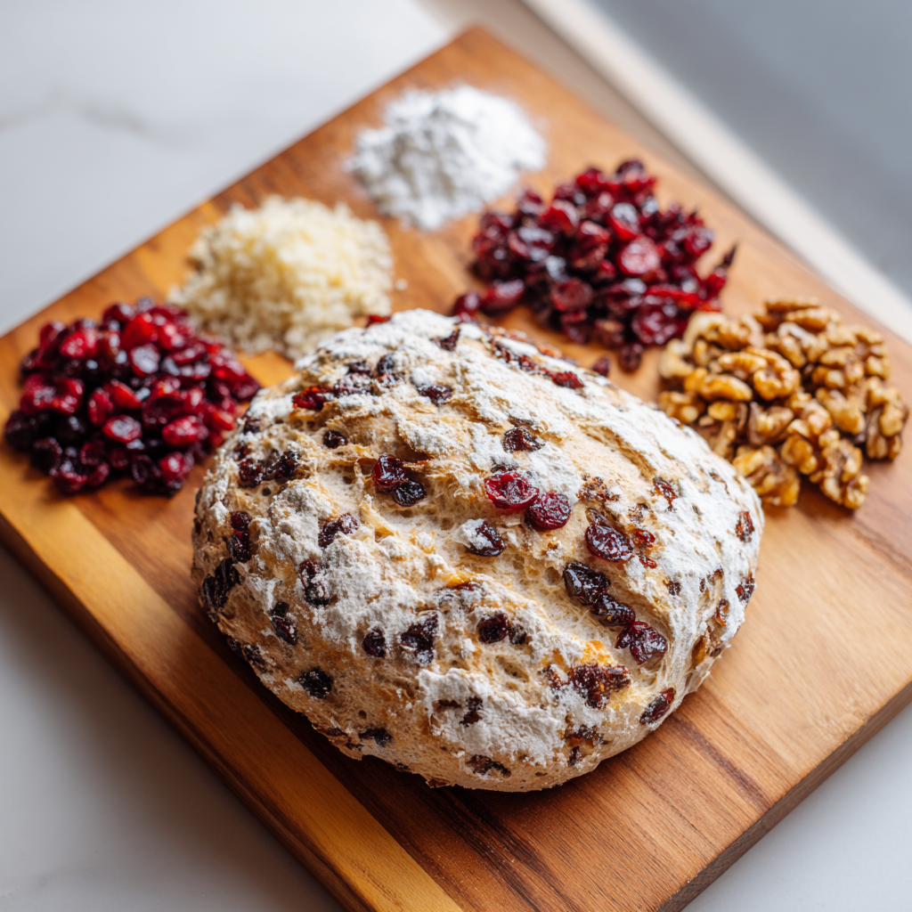 no knead cranberry bread - main ingredients