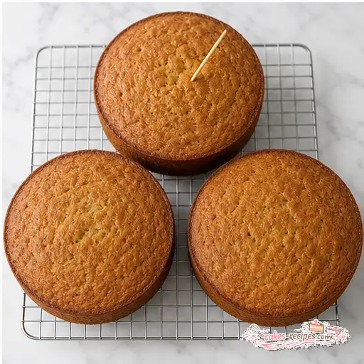 Step 4: Baked cake layers cooling on a wire rack