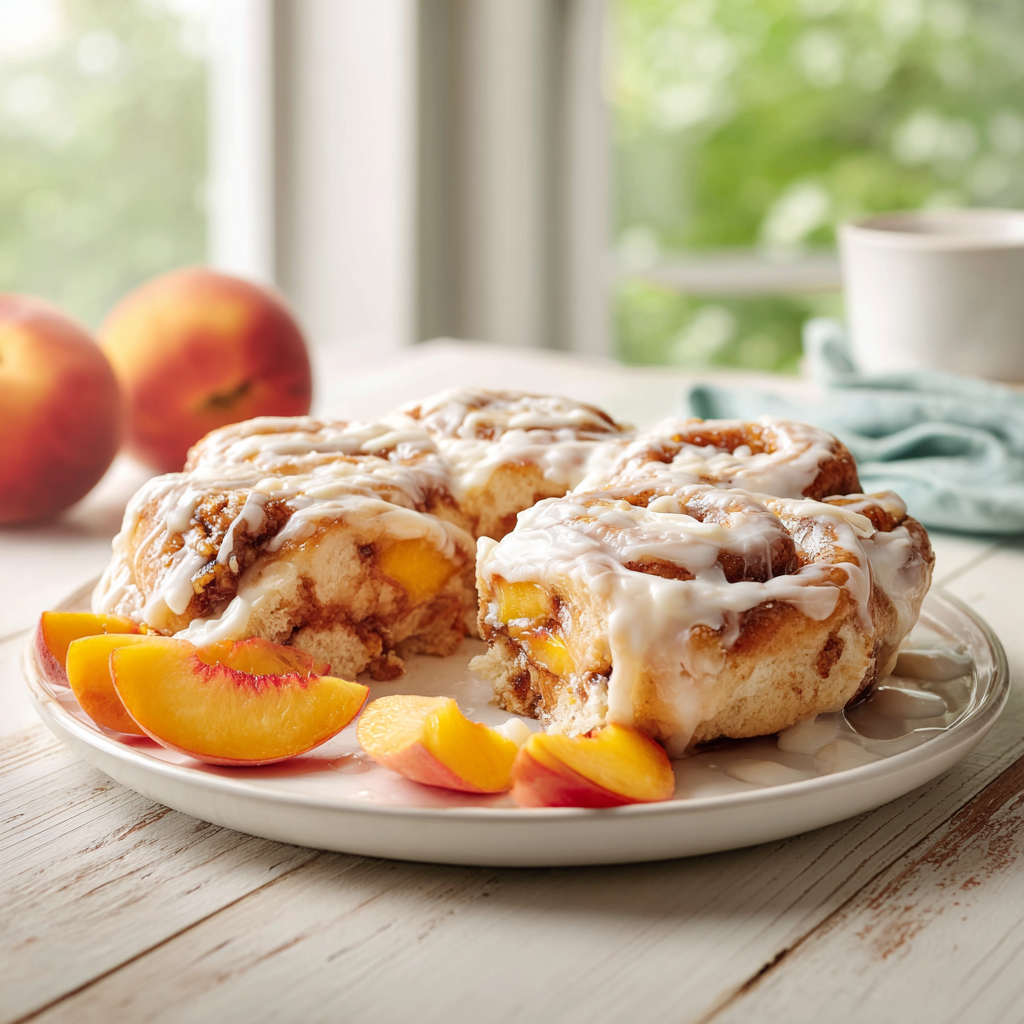 peach cobbler cinnamon rolls - final presentation