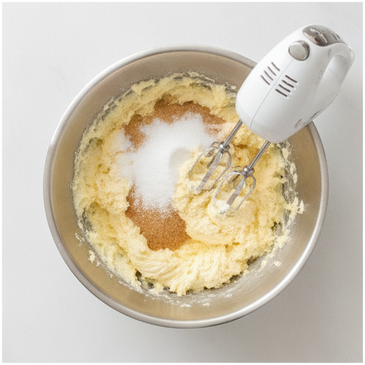 peach cookies - step 1: creaming butter and sugars until light and fluffy