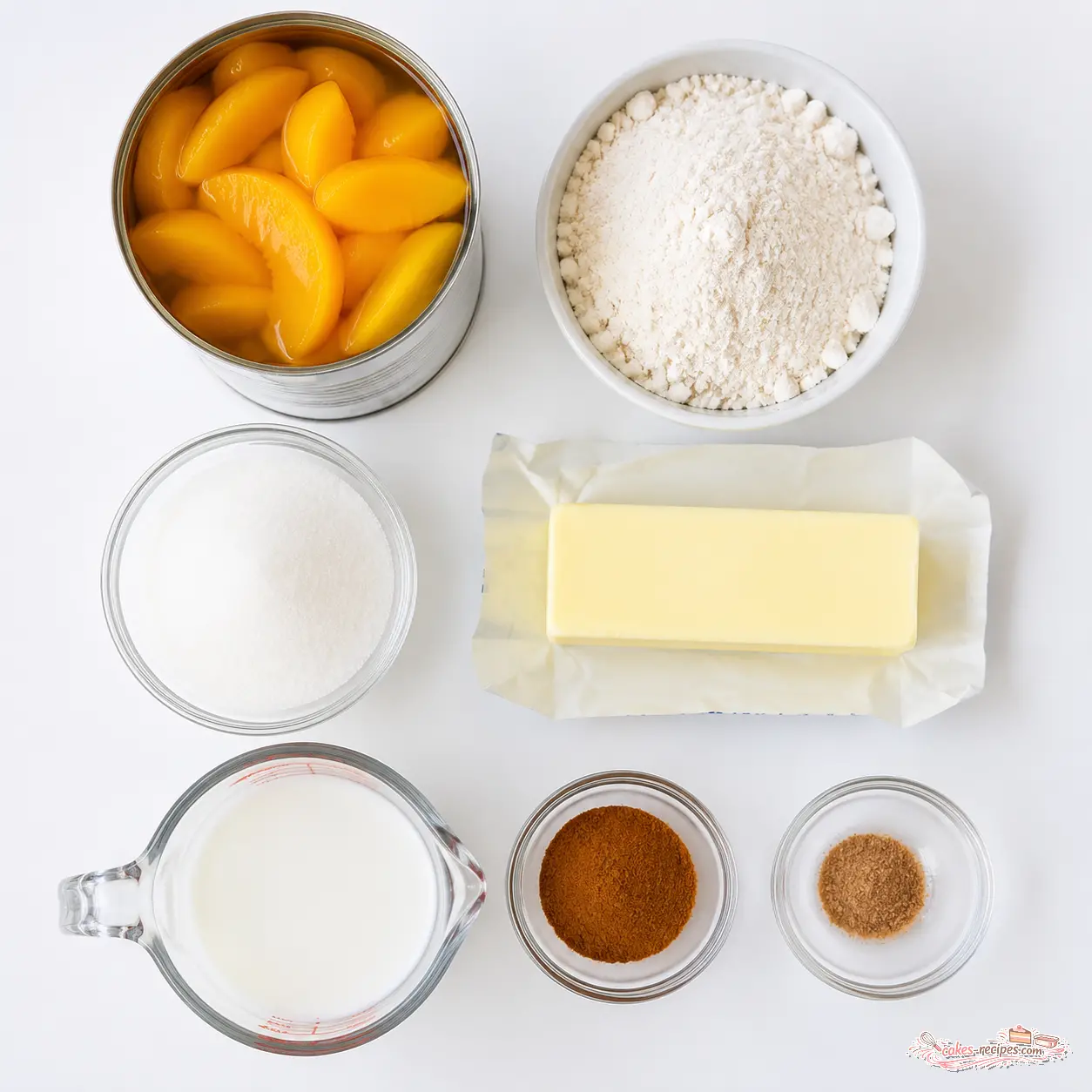 peach cobbler with canned peaches - main ingredients