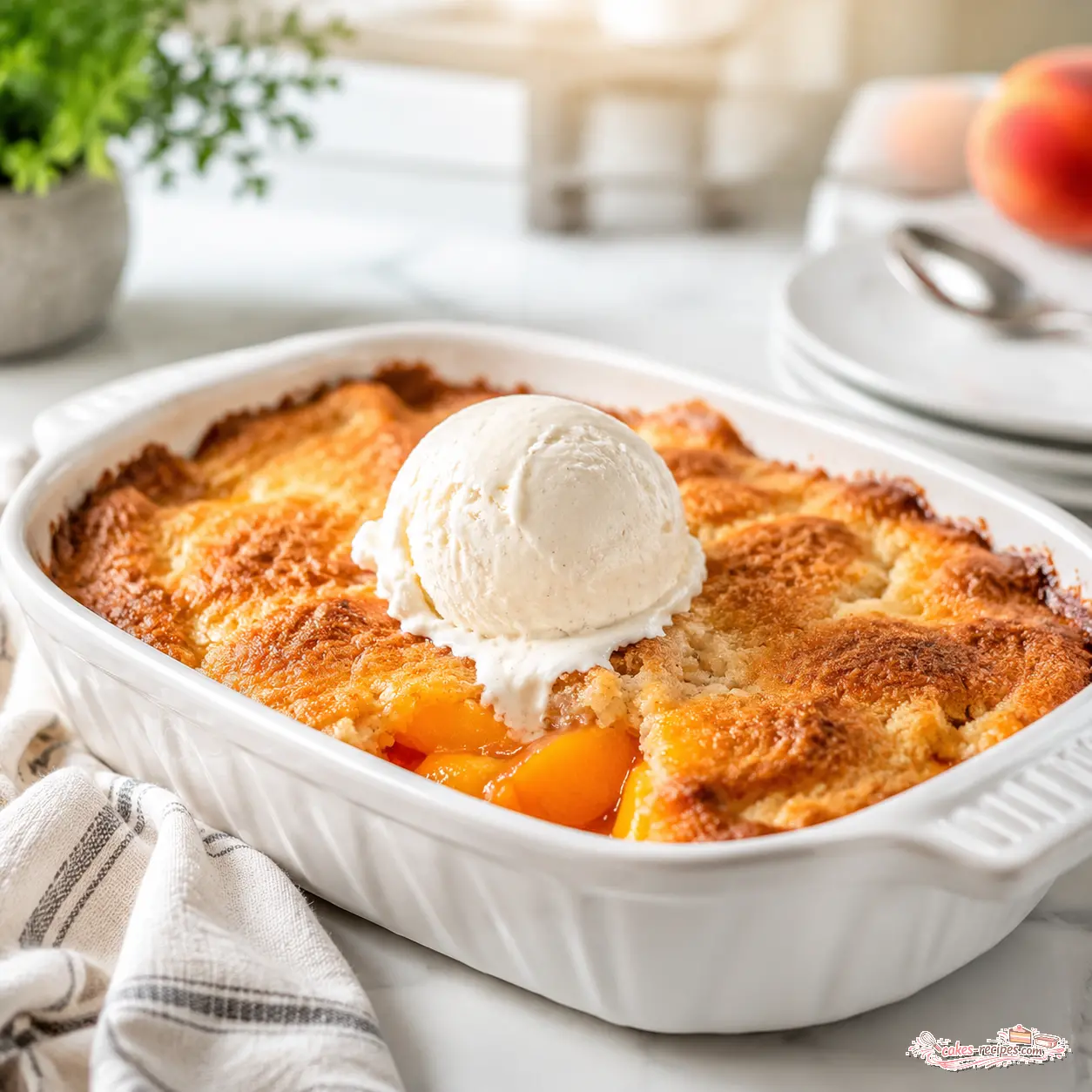 peach cobbler with canned peaches - final presentation