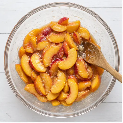 Step 1: Toss sliced peaches with sugar and cornstarch