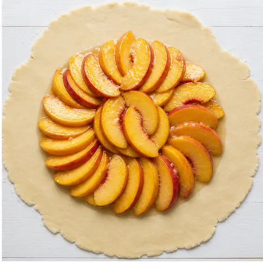 Step 2: Arrange peach slices on rolled crust