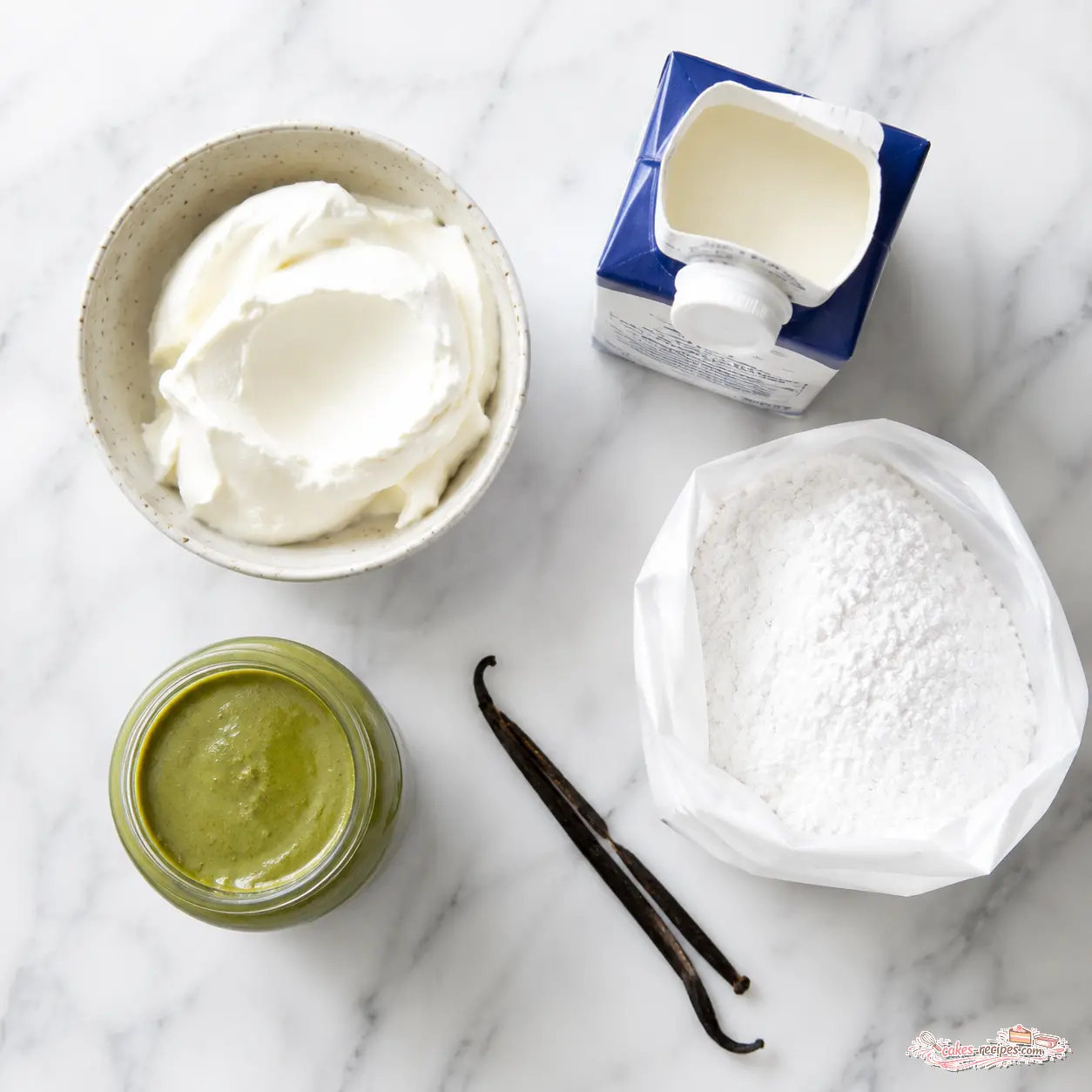pistachio mascarpone frosting - main ingredients