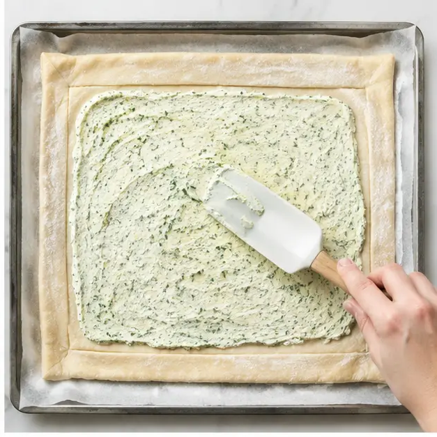 Step 2: Spreading the herbed ricotta filling