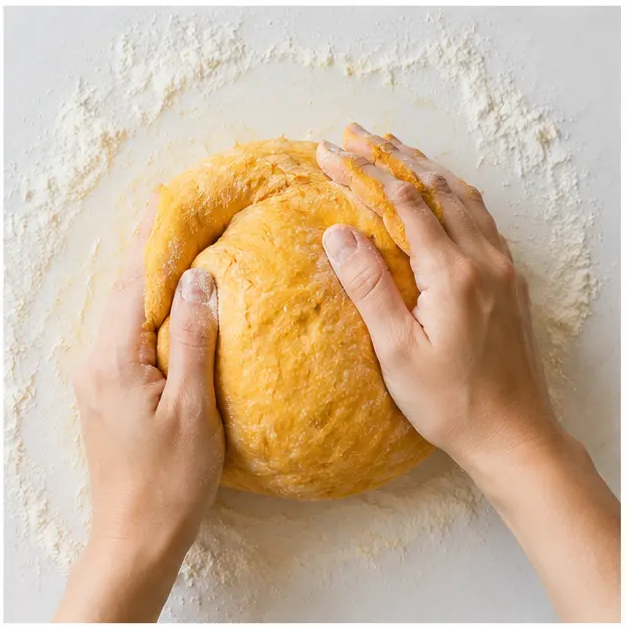Step 2: Kneading the pumpkin dough