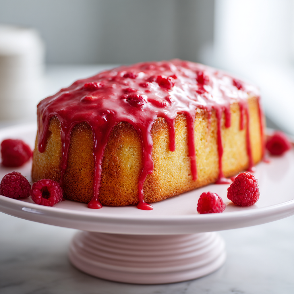raspberry glazed key lime cake - final presentation