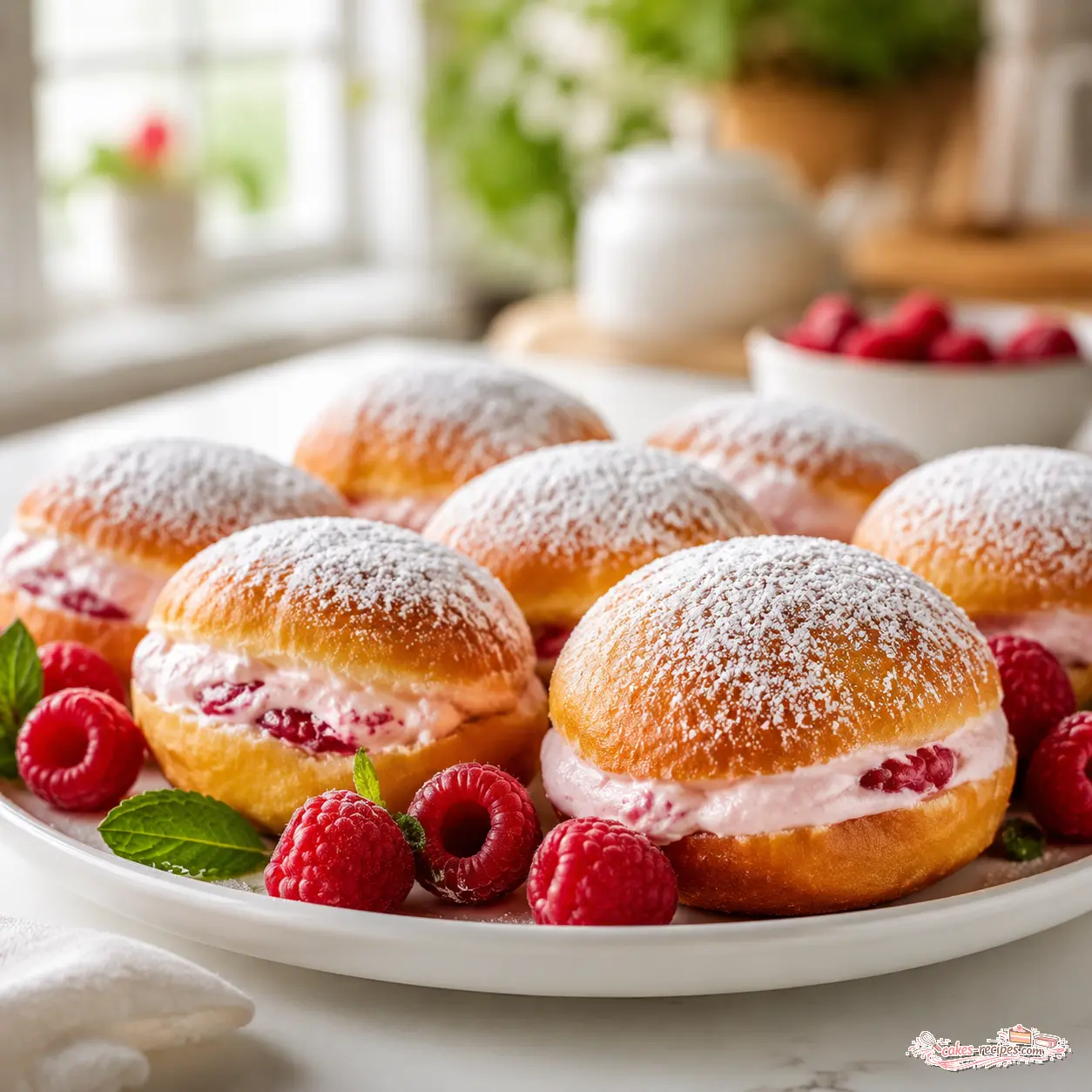 raspberry cream stuffed brioche donuts - final presentation