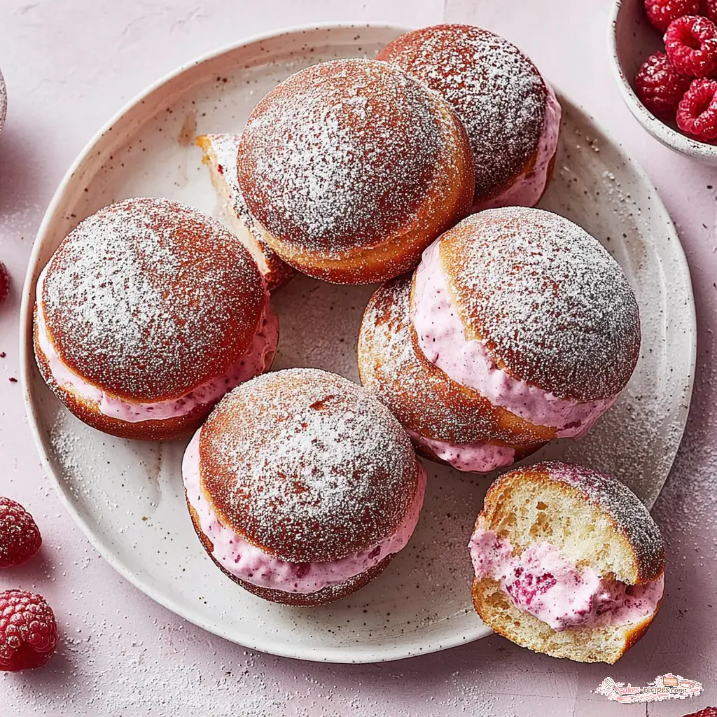 raspberry cream stuffed brioche donuts 536175119