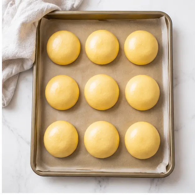 Step 2: Shaped dough balls proofing on a baking sheet