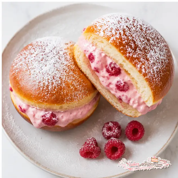 Step 4: Assembled donut with piped raspberry cream filling