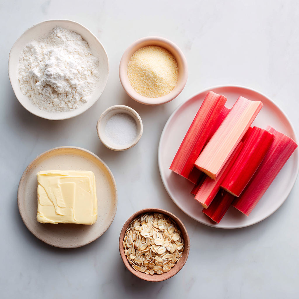 rhubarb cream cheese bars - main ingredients