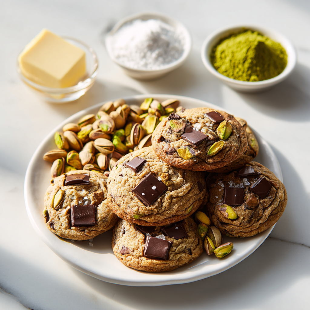 salted pistachio chocolate chunk cookies - main ingredients