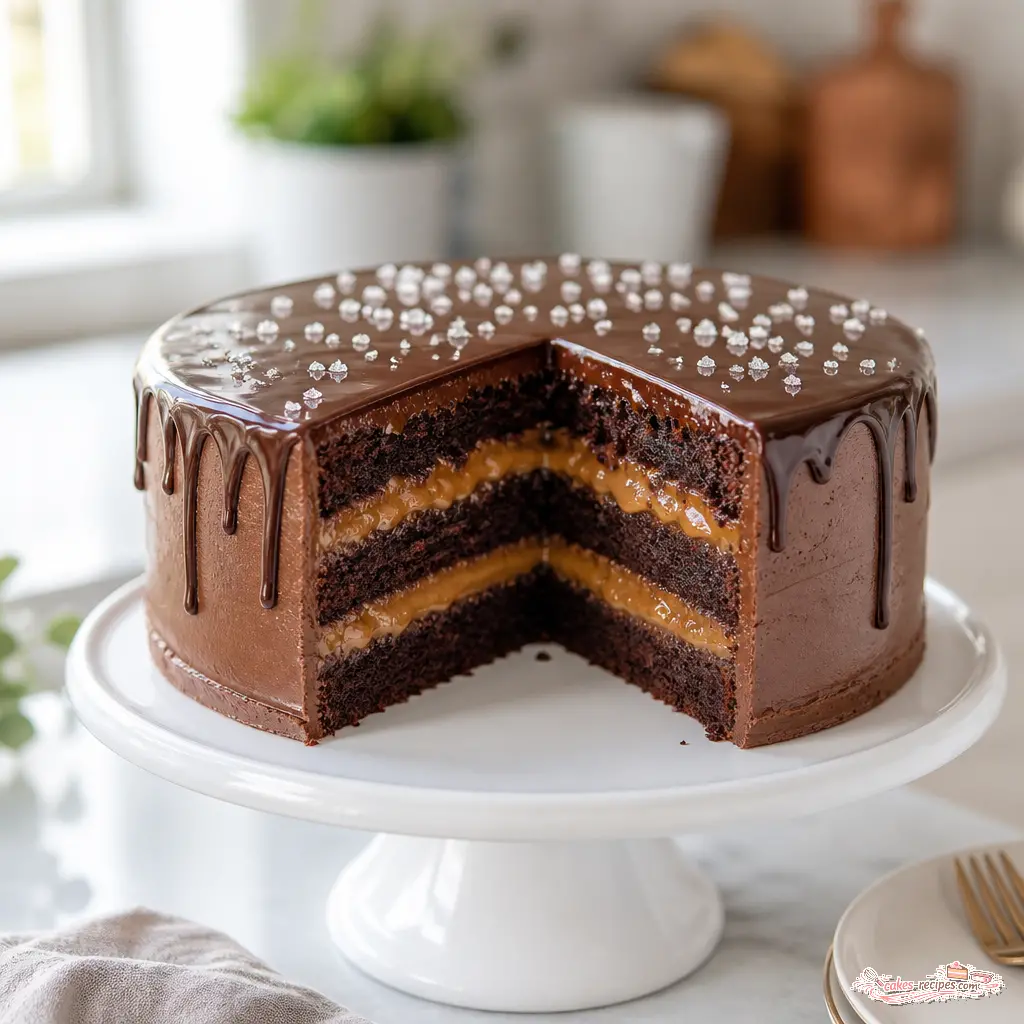 salted caramel chocolate layer cake - final presentation