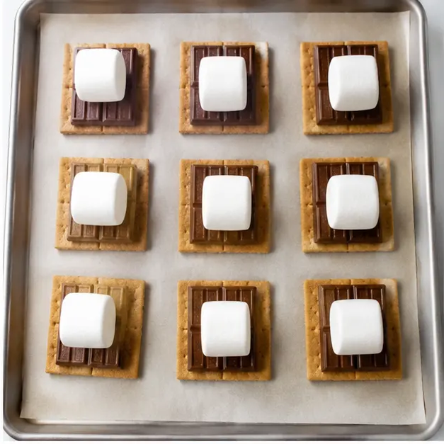 Step 2: Assembling s'mores filling on baking sheet
