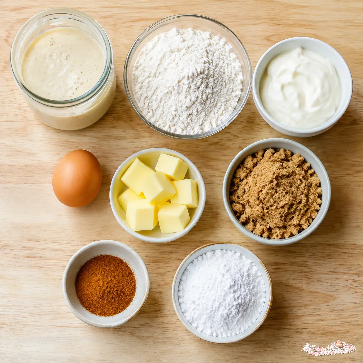 sourdough discard cinnamon roll bites - main ingredients