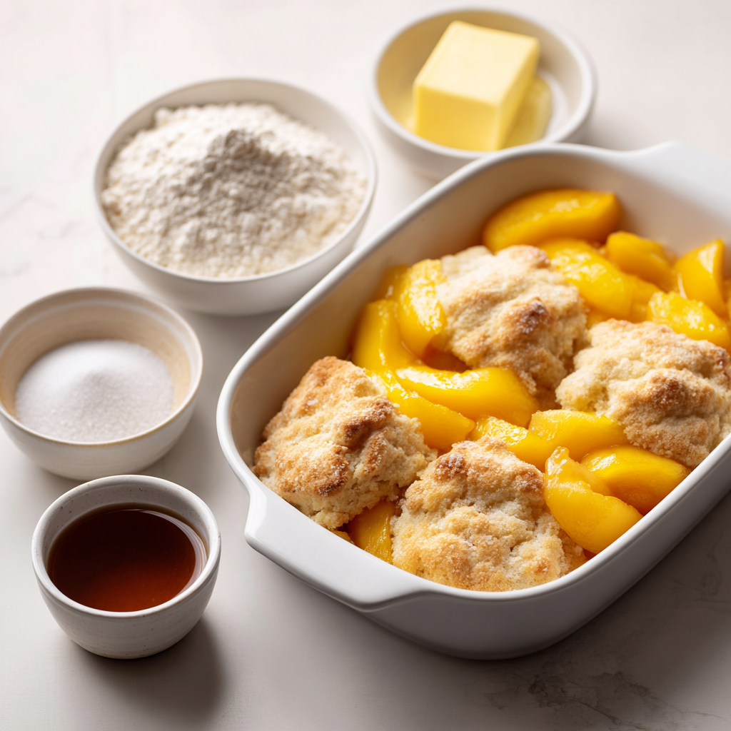 southern peach cobbler with buttermilk biscuit topping - main ingredients