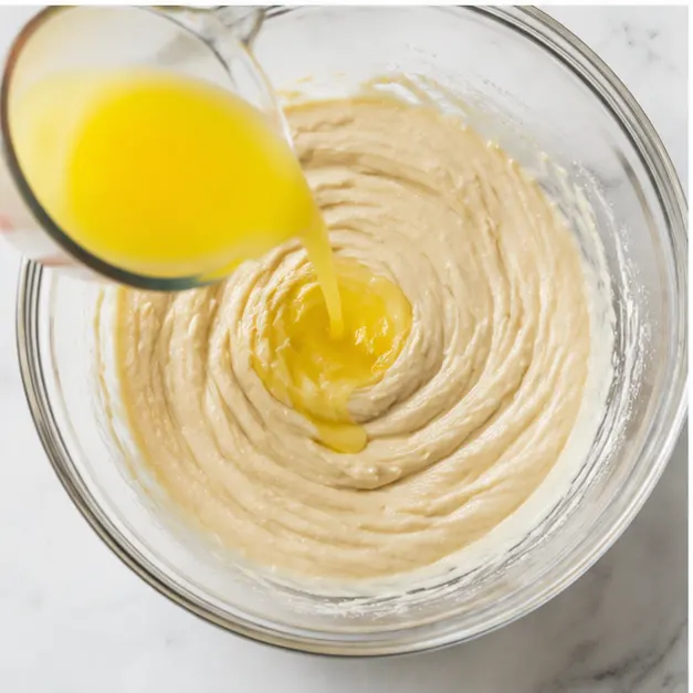 Step 3: Pouring melted butter into the batter
