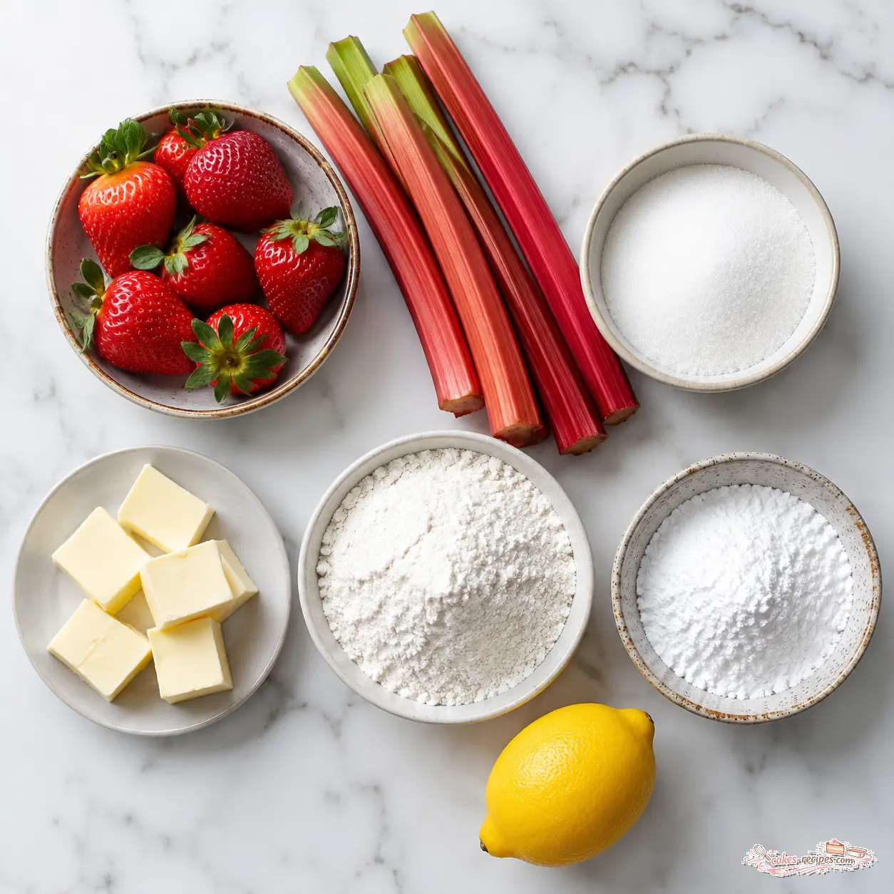 strawberry rhubarb thumbprint cookies - main ingredients