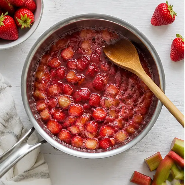 Step 1: Cooking the strawberry rhubarb jam