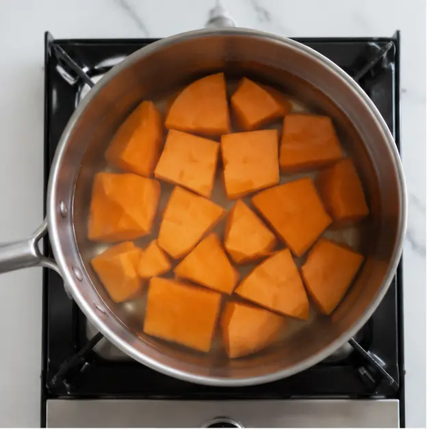 Step 1: Boiling sweet potato chunks