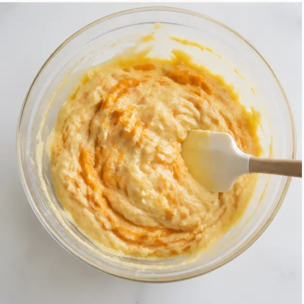 Step 3: Folding mashed sweet potato into batter