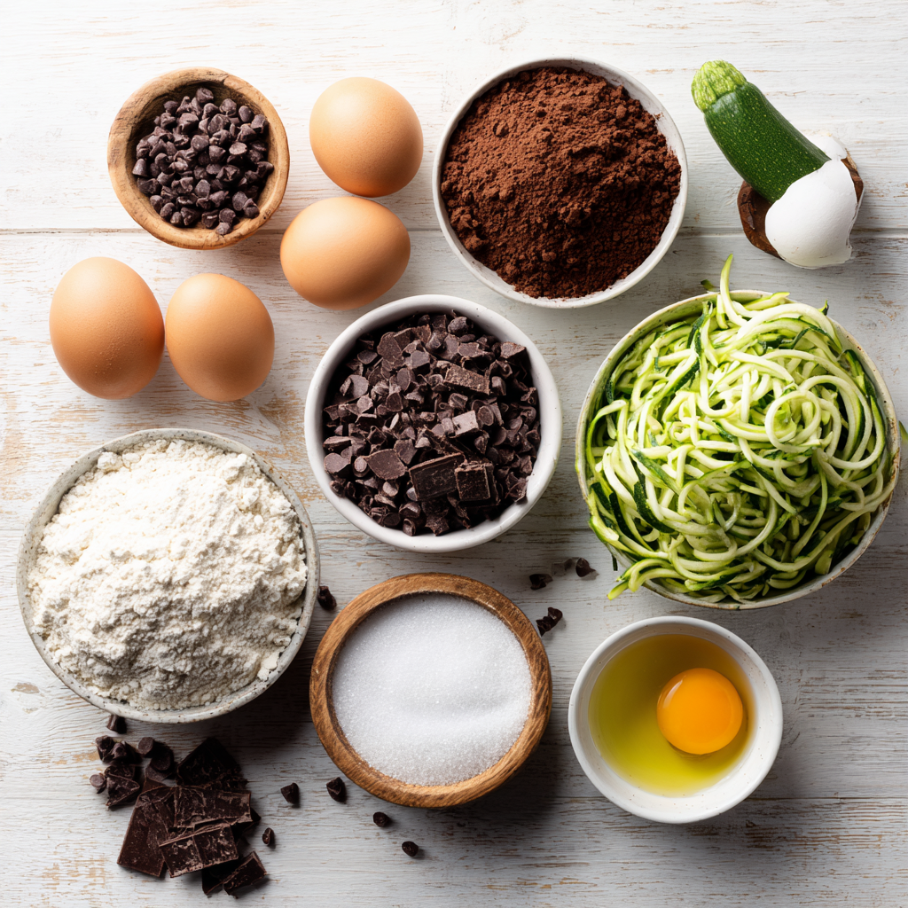 triple chocolate zucchini muffins - main ingredients