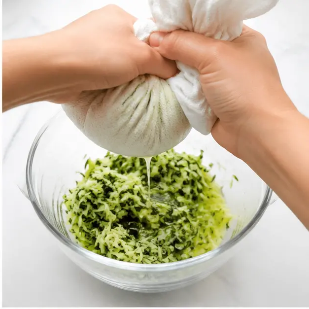 Step 2: Squeezing moisture from zucchini