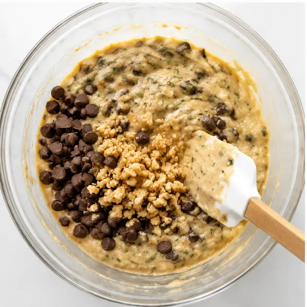 Step 3: Folding in chocolate chips and walnuts