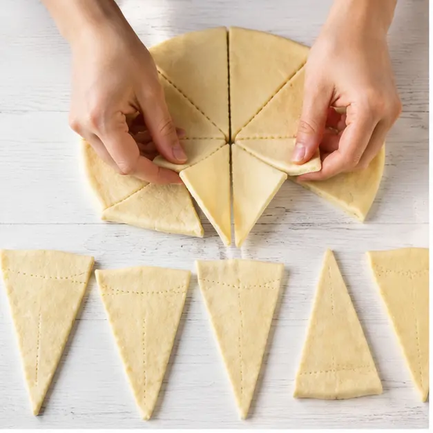 Step 1: separating refrigerated crescent roll dough into 8 triangles along the perforated lines