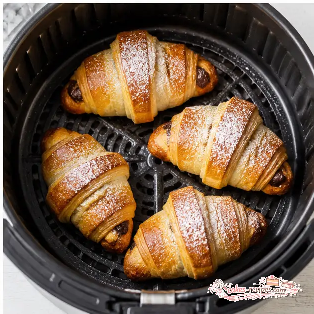 Step 4: air frying until deep golden brown, then dusting with powdered sugar