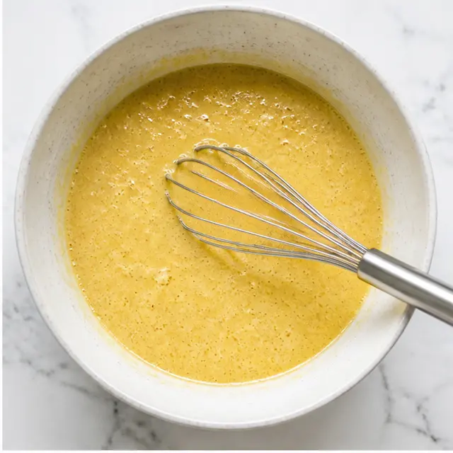Step 2: Mixing eggs, vanilla, and sugar into the banana base until smooth