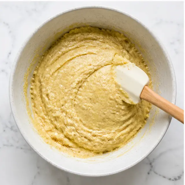 Step 3: Folding superfine blanched almond flour into the wet mixture until just combined